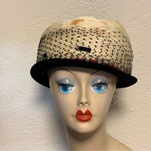 Vtg 50s 60s Pill  Box Hat Size 6 Velvet Feather Union USA Kentucky Derby